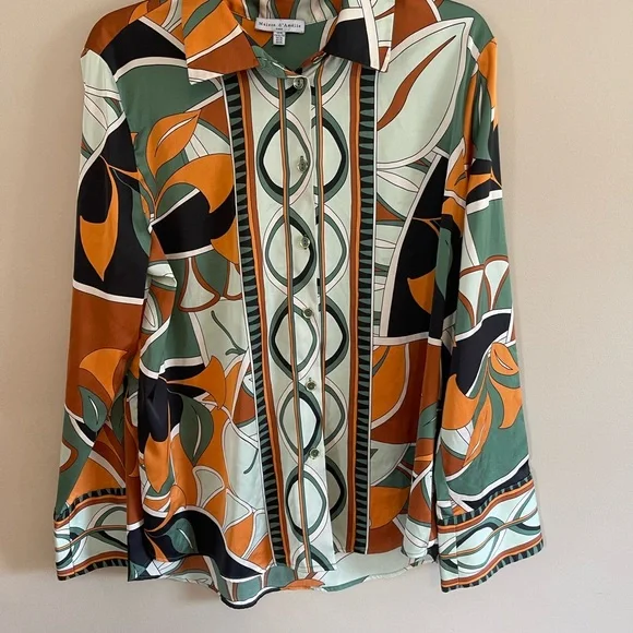 Maison D’Amelie Paris US XL Long Sleeve Blouse Shirt Top Button Up Lightweight - Picture 2 of 7